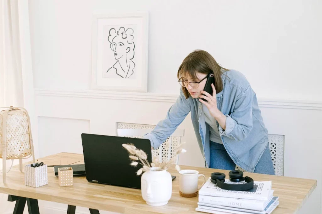 Girl near laptop